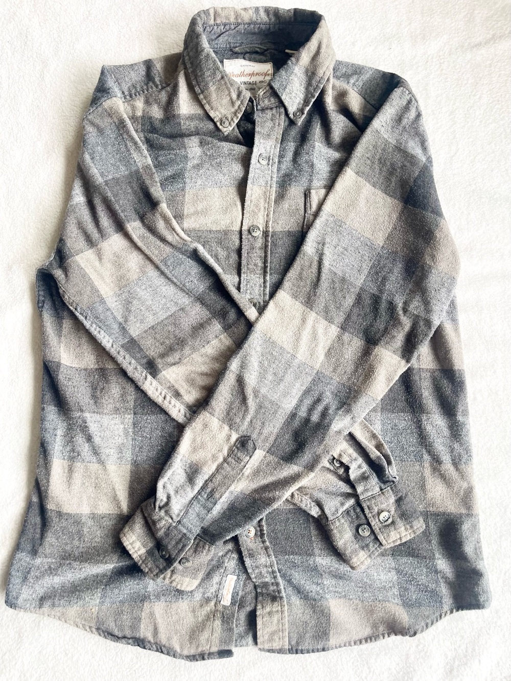 Weatherproof Vintage Gray Plaid Flannel Shirt Men’s Size Medium
